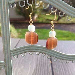 Amazonite and Brown Bead Dangle Earrings